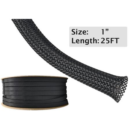 ELECTRIDUCT ED PET Expandable Braided Sleeving- 1" x 25ft- Black BS-XO-100-25BP-BK